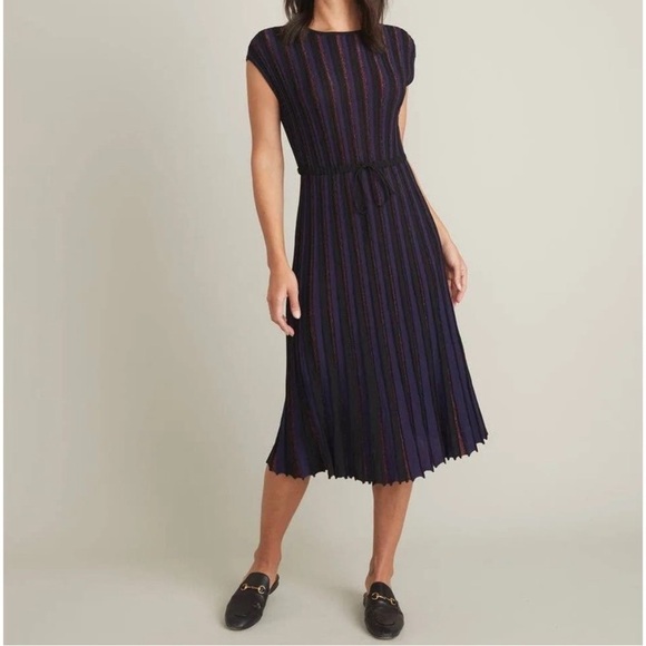 Marine Layer Dresses & Skirts - Marine Layer Penny Pleated Midi Dress in Black Rainbow Lurex Women’s Size Medium